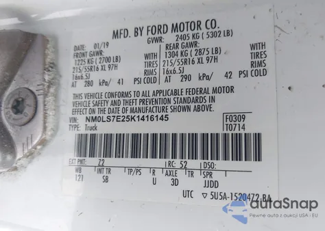 2019 Ford Transit Connect Xl from USA, damaged, VIN NM0LS7E25K1416145